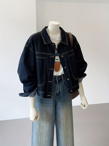 Jeansjacke Damen Blau Übergröße Kurzer Schnitt