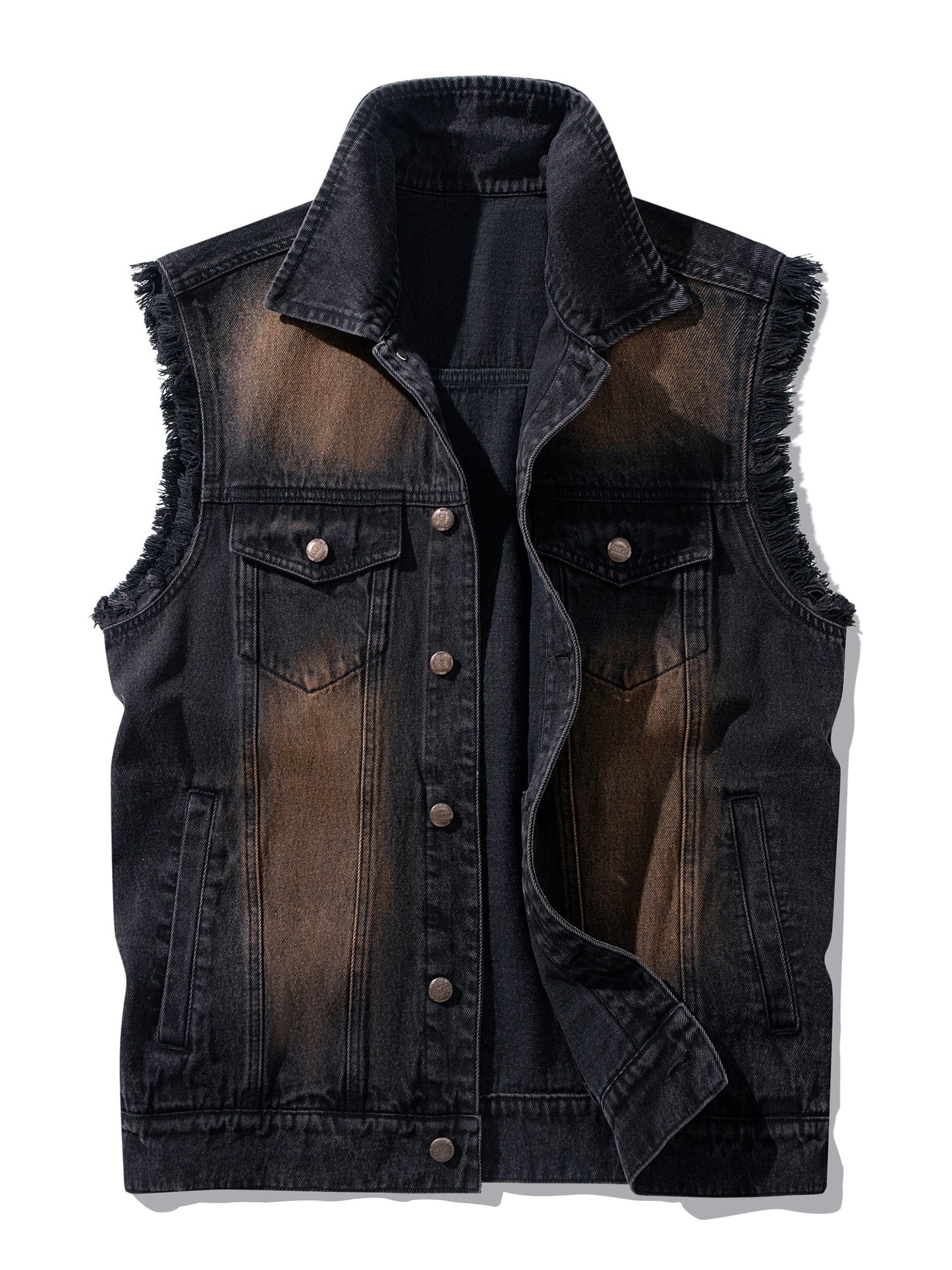 Jeansweste Herren Schwarz Used-Look Ärmellos