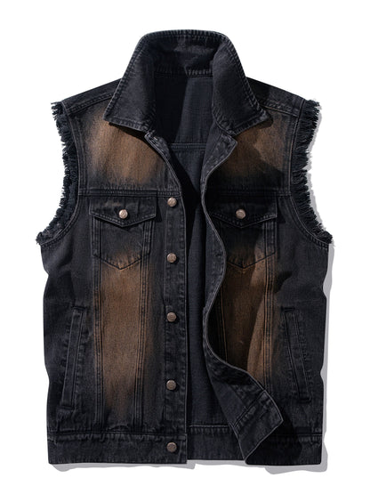 Jeansweste Herren Schwarz Used-Look Ärmellos