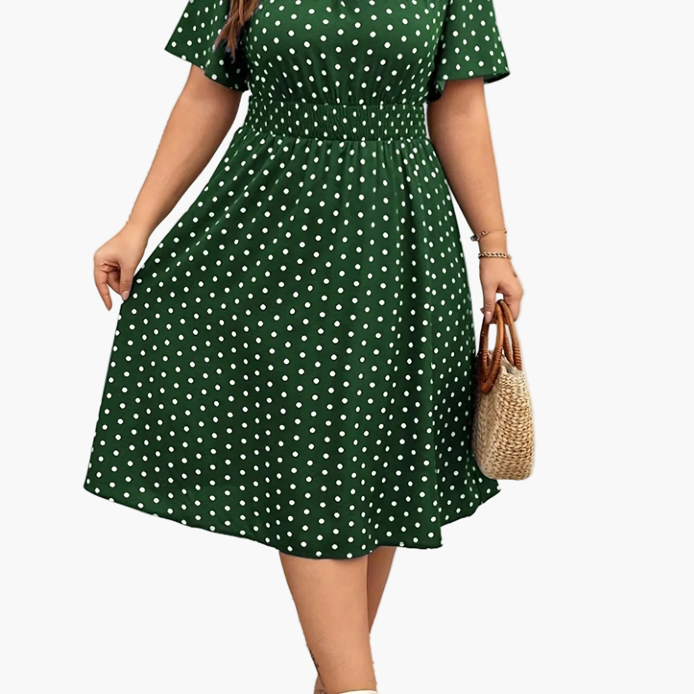 Dame fritidskjole med prikker, taljeret, elegant sommerlook