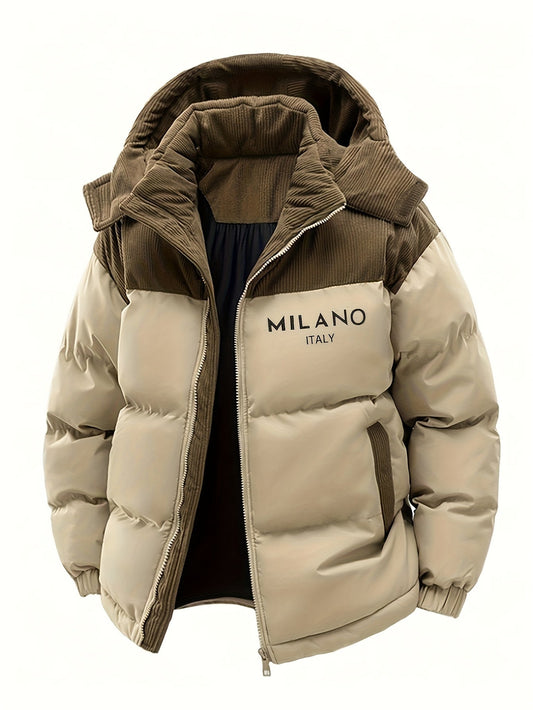 Steppjacke mit Kapuze für Herren, Zweifarbig, Khaki-Beige