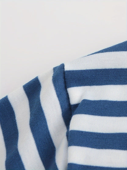 Gestreiftes Langarmshirt Rundhals Casual Blau Weiß