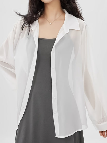 Dames transparant losvallend blouse-shirt voor elegante vrijetijds- en kantoorlooks