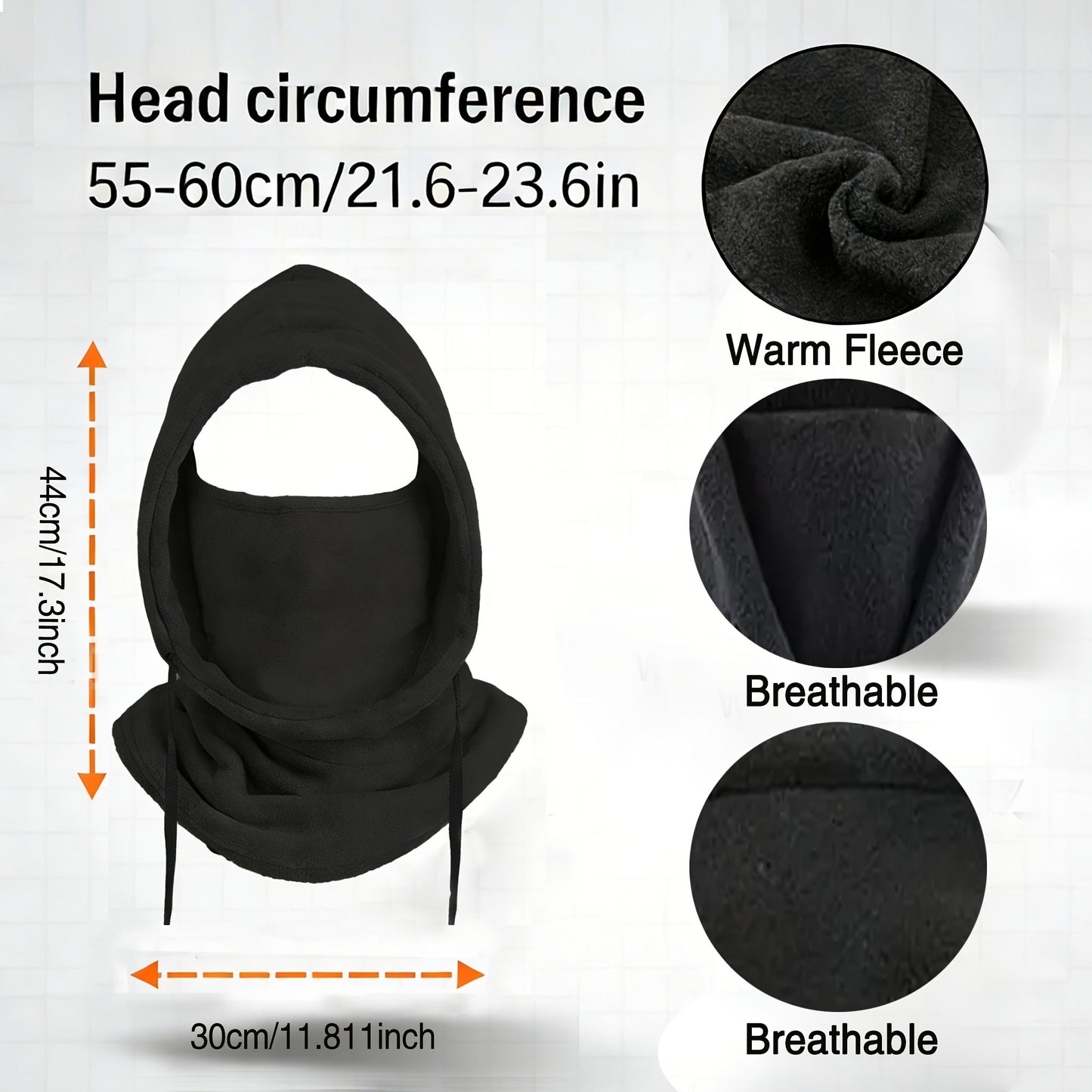 Fleece Sturmhaube mit Kapuze und Halswärmer, unisex