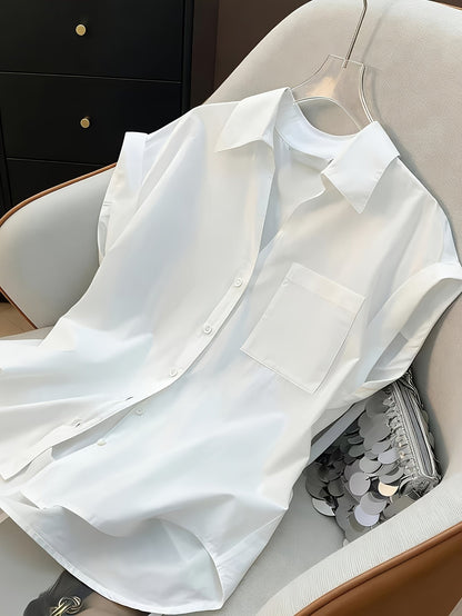 Blusa de mujer moderna de corte relajado, sin mangas, look clásico de negocios – Blusa versátil para oficina y tiempo libre