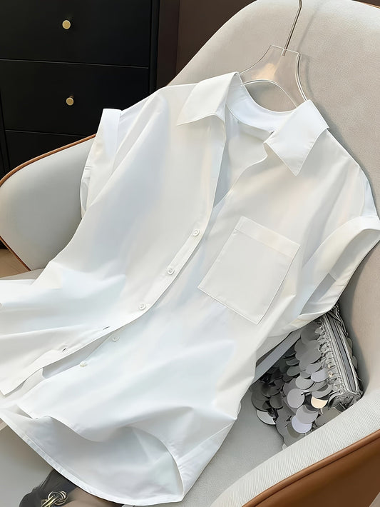 Blusa de mujer moderna de corte relajado, sin mangas, look clásico de negocios – Blusa versátil para oficina y tiempo libre