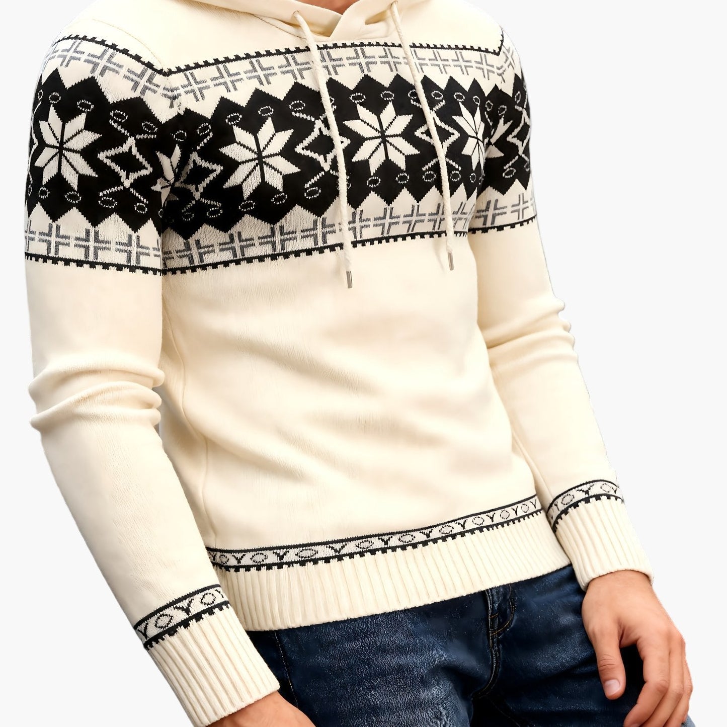 Sweat à capuche pour homme avec motif norvégien – Pull d'hiver décontracté pour les loisirs et le quotidien