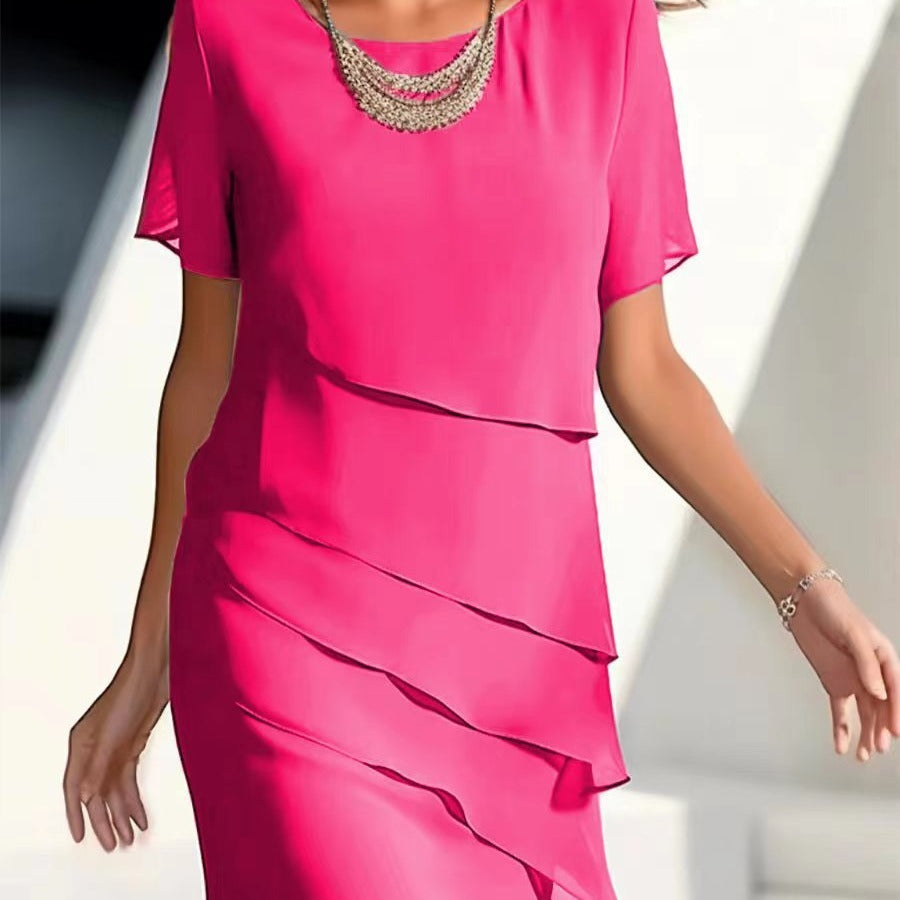 Tanya – Abito patchwork in chiffon con scollo rotondo e maniche corte