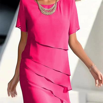 Tanya – Abito patchwork in chiffon con scollo rotondo e maniche corte
