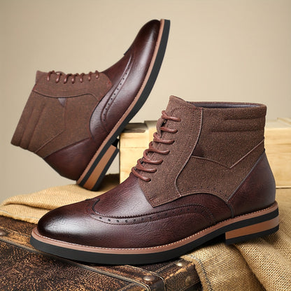 Herren Brogue Stiefel Schnürstiefeletten in Braun mit Kontrastmaterial