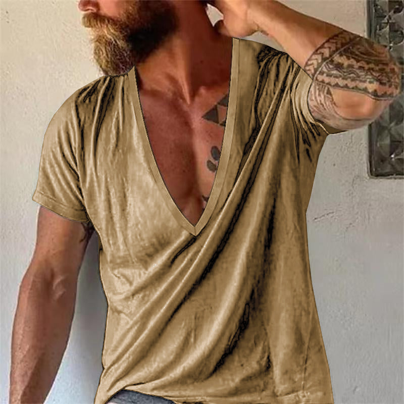 Herre T-shirt med dyb V-udskæring – Afslappet, moderne basis til hverdag og fritid