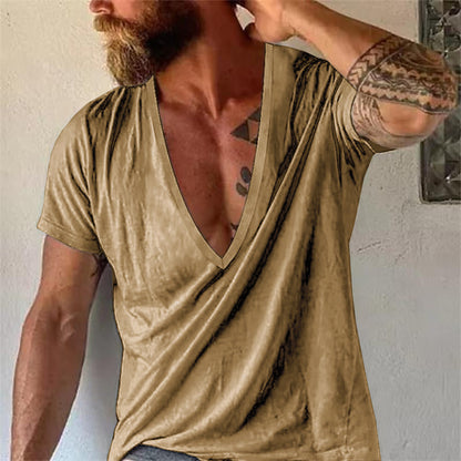 Herre T-shirt med dyb V-udskæring – Afslappet, moderne basis til hverdag og fritid