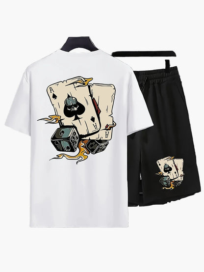 Ensemble t-shirt et short décontracté homme avec imprimé cartes – Tenue d'été pour se détendre