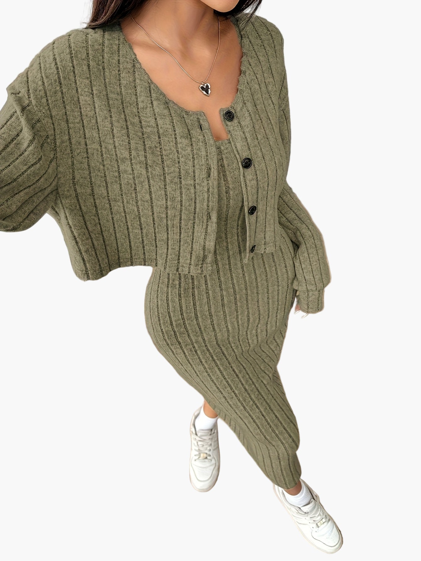 Set Completo Donna in Maglia – Elegante Motivo a Costine, Ideale per Quotidiano & Ufficio