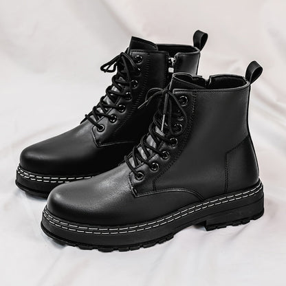 Schwarze Schnürstiefel Herren Robuste Sohle Weiße Naht