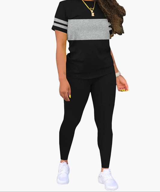 Dames sportief casual set – tweedelig met T-shirt en legging voor dagelijks gebruik en vrije tijd