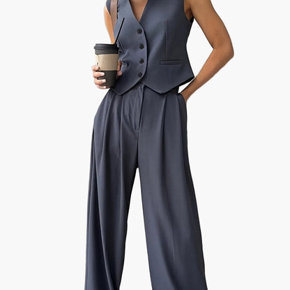 Dames Elegante Business-Tweedelige set met gilet en wijde broek – Moderne kantooroutfit voor lente & zomer