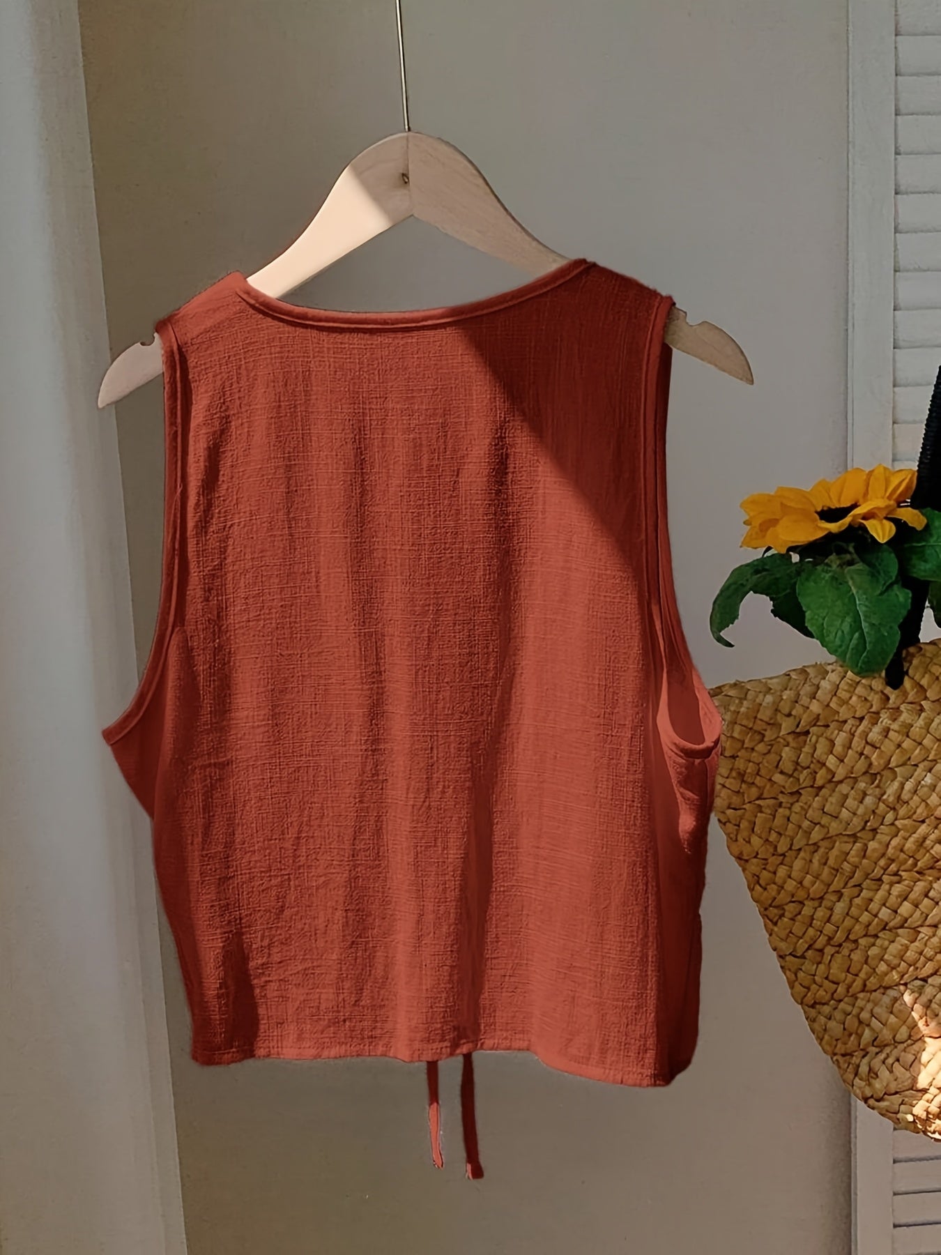 Gilet sans manches pour femme avec détail nœud et encolure en V – couche d'été à la mode pour les loisirs et les vacances