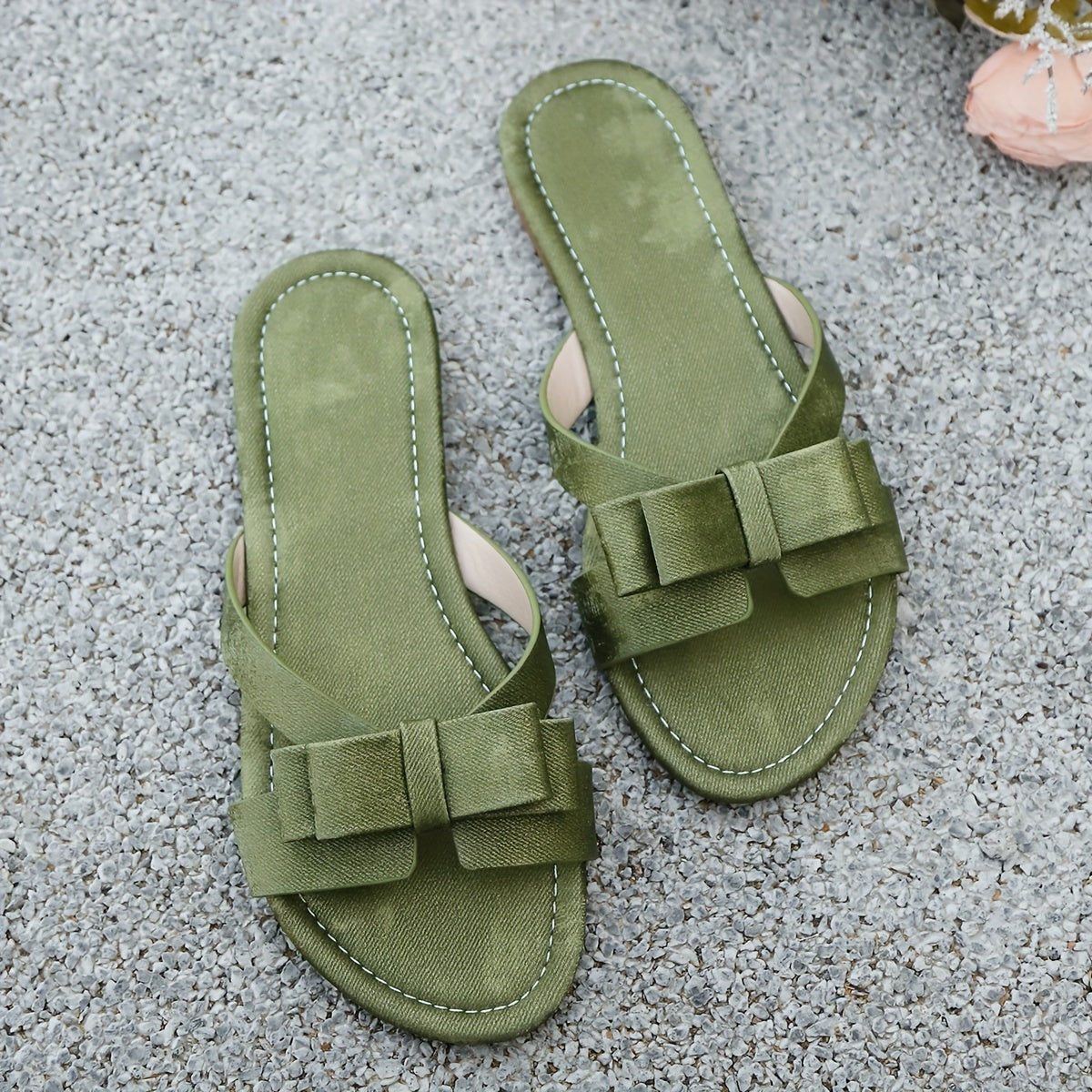 Damskie płaskie sandały z kokardą – eleganckie buty letnie na co dzień i garden party
