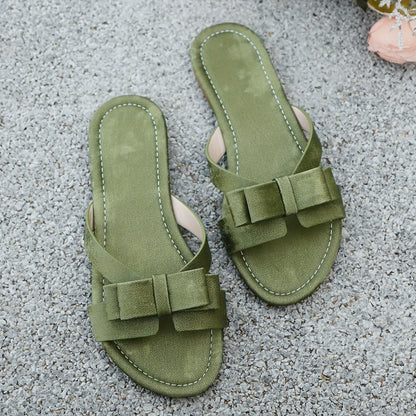Damskie płaskie sandały z kokardą – eleganckie buty letnie na co dzień i garden party