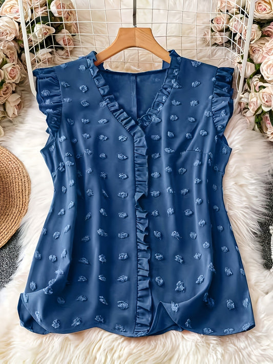 Damebluse elegant med volanger og blomsterprint – fritid og kontor