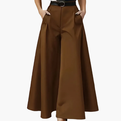 Pantaloni palazzo donna eleganti a vita alta con gamba ampia e cintura – Moda business e tempo libero di stile