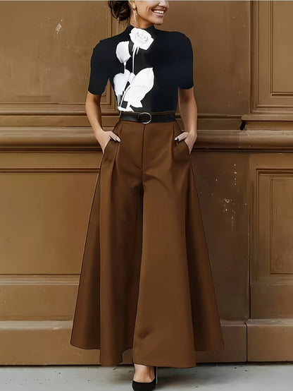 Pantalones Palazzo de pierna ancha para mujer para oficina y ocasiones elegantes – Pantalones de talle alto con estilo y carácter
