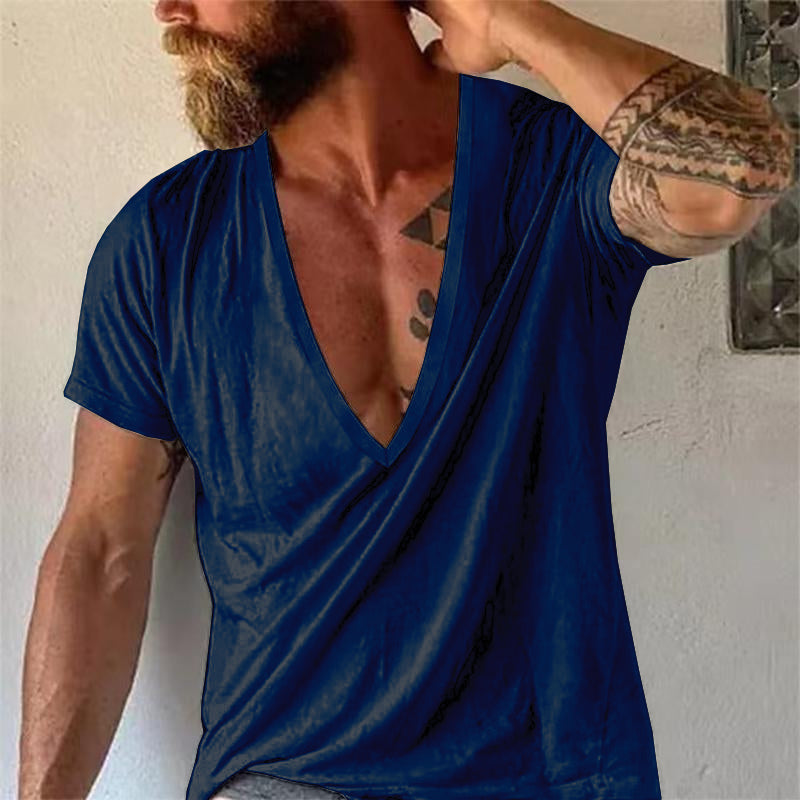 Herre T-shirt med dyb V-udskæring – Afslappet, moderne basis til hverdag og fritid