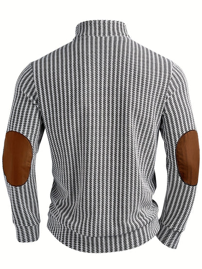 Herren Strickpullover Mock-Neck mit Knopfleiste Ellbogen-Patches Gerippt