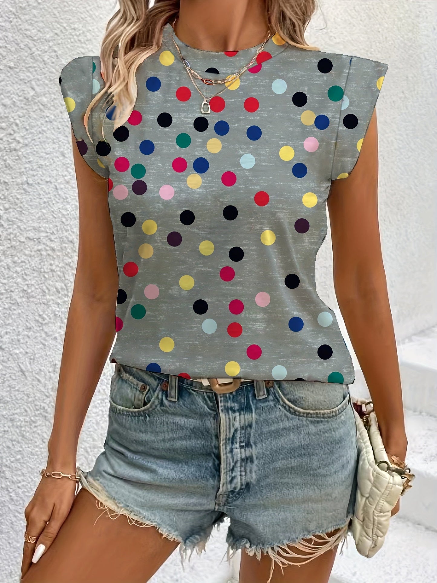 Top sin mangas de lunares para mujer en estilo casual moderno
