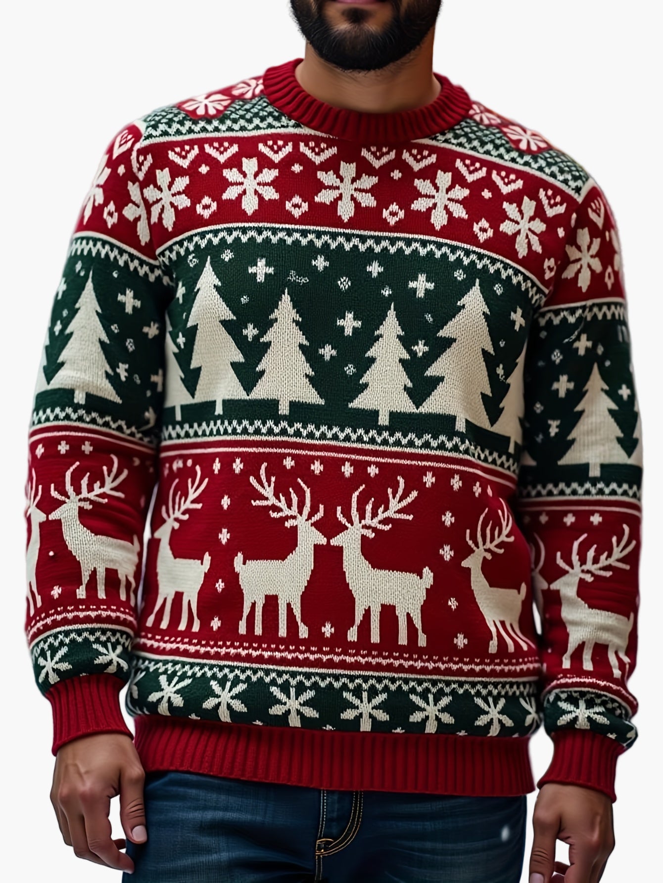 Herren Weihnachtspullover mit Rentier- und Tannenbaum-Muster – Perfekt für festliche Anlässe und Partys