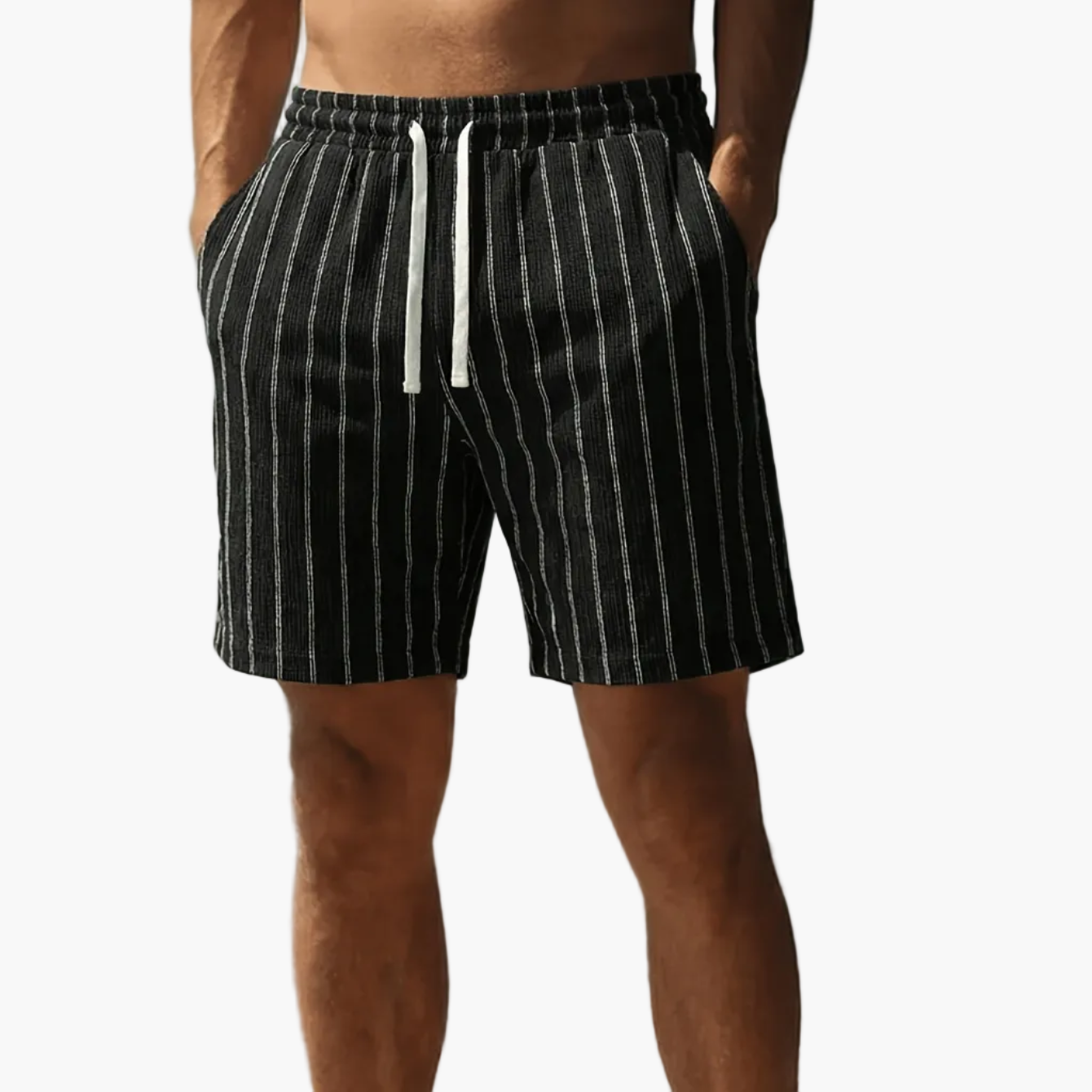 Shorts décontractés pour homme avec motif à rayures et cordon de serrage – Parfaits pour les loisirs et le sport