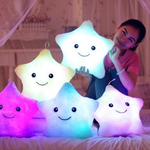 Cuscino peluche notte stellata per bambini – Cuscino luminoso con faccina, idea regalo