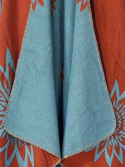 Poncho-omslag met bloemenpatroon, open voorkant, omkeerbaar, zwart-wit