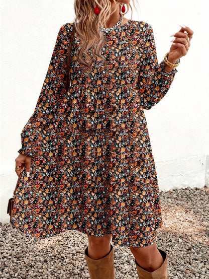 Damen Freizeitkleid mit Blumenmuster und Rüschen – Lockeres, modisches Kleid für Frühling und Sommer
