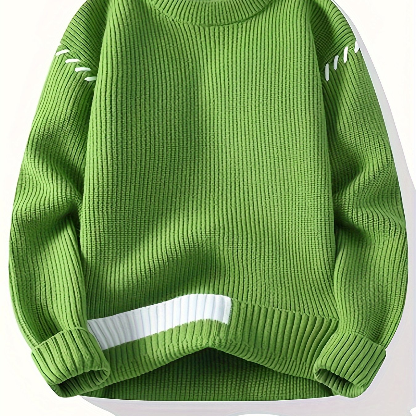 Unisex Strickpullover mit Rundhalsausschnitt und Kontraststreifen-Details, Langarm