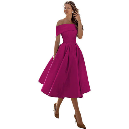 Michelle – Casual strapless satijnen feestjurk
