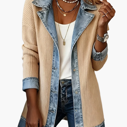 Damen Blazer im Denim-Look, Eleganter Freizeit-Jacke für Büro und Alltag