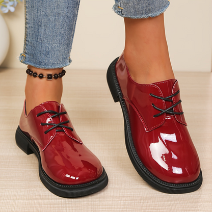 Damen Glanz-Schnürschuhe mit dicker Sohle Rot
