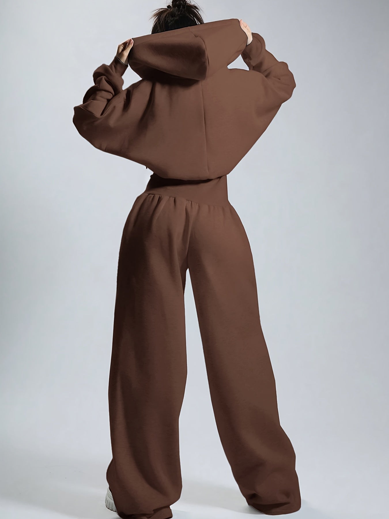 Damesjumpsuit met capuchon, wijde pijpen, rits, beige
