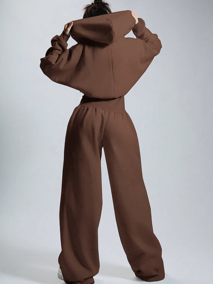 Damesjumpsuit met capuchon, wijde pijpen, rits, beige