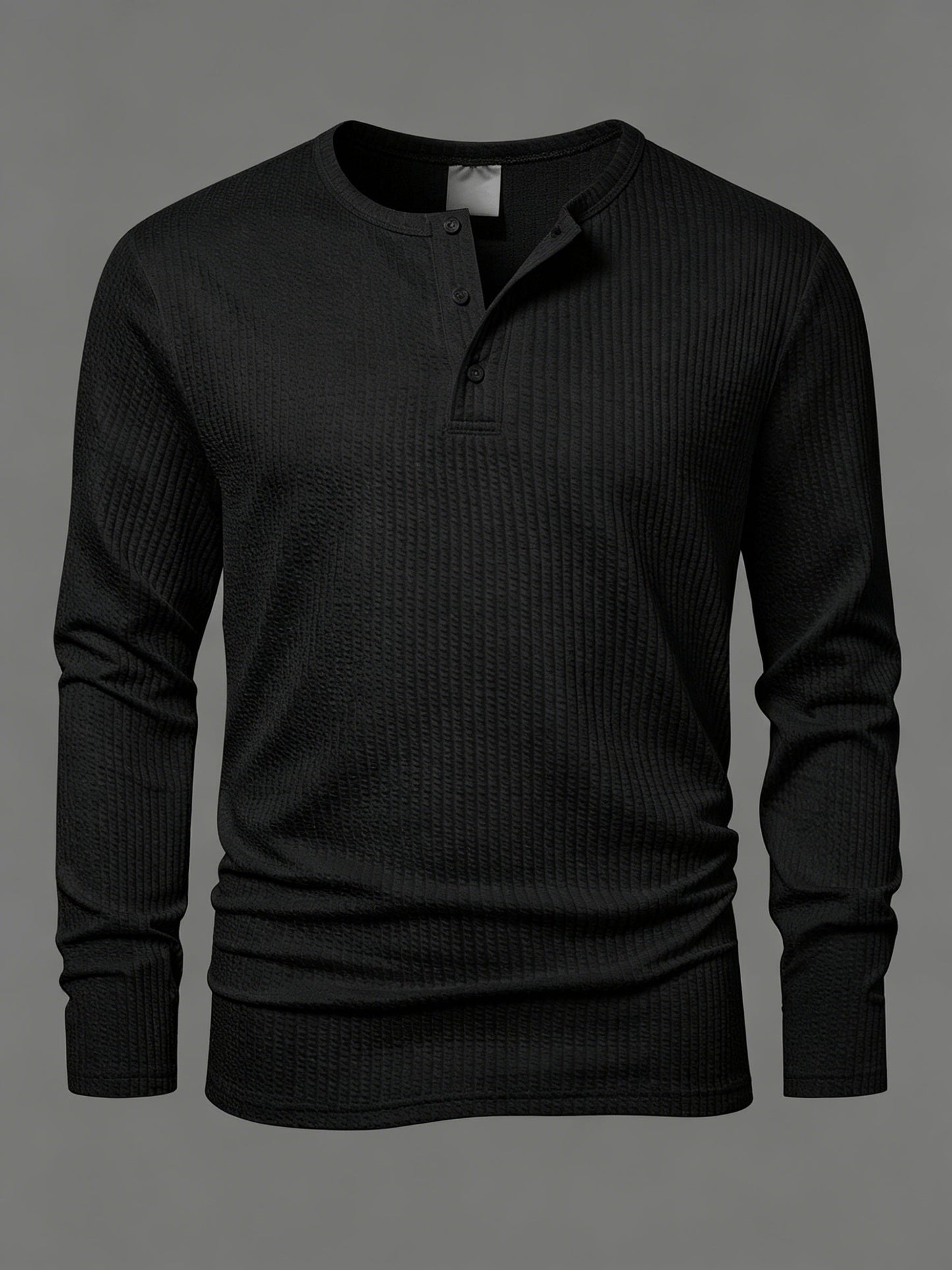 Camiseta de manga larga para hombre, de punto acanalado, con cuello Henley, informal