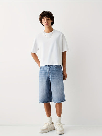 Bermuda jeans homme coupe ample – style urbain décontracté pour le quotidien et les loisirs