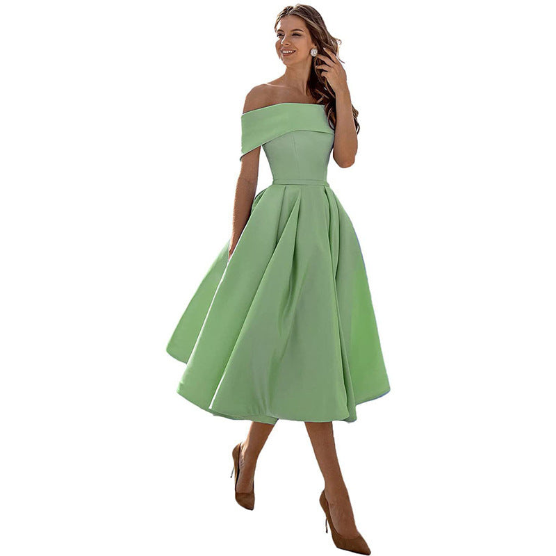 Michelle – Casual strapless satijnen feestjurk