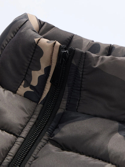 Herren Steppweste Camouflage Gemustert Stehkragen Reißverschluss