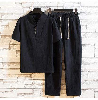 Herren Sommeranzug Set – Lässiges zweiteiliges Outfit mit Kurzarmhemd und Hose – Ideal für Freizeit & Alltag