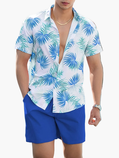 Ensemble d'été homme Chemise décontractée à imprimé tropical et short – Parfait pour la plage et les vacances