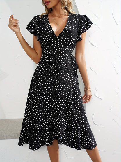 Damen Elegantes Polka Dot Wickelkleid für Freizeit & Sommer