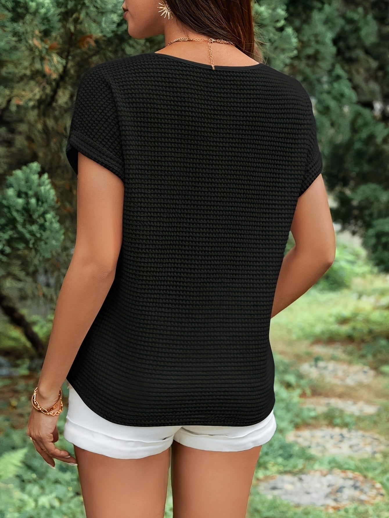 Damen Sommer Strickshirt mit Herz-Detail, Eleganter Freizeit-Look, Kurzarm Oberteil