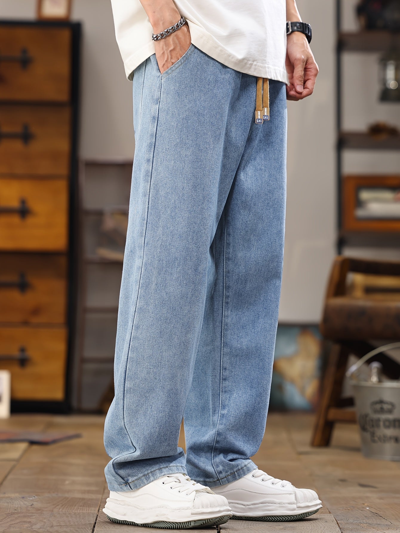 Jean jogging homme coupe décontractée – style streetwear décontracté avec cordon de serrage, idéal pour les loisirs et le quotidien